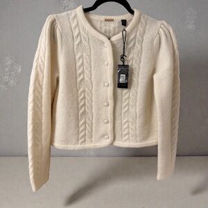 Magaschoni Cream Mohair Merino Wool Cable Knit Cardigan Sweater NWT